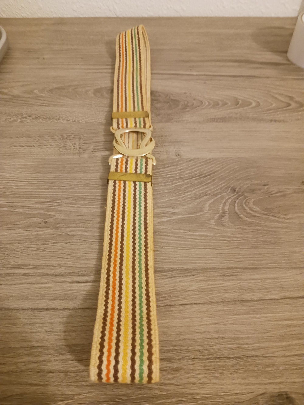 Vintage Cream Elastic Belt with Multicolor Stripes 33" Long Adj
